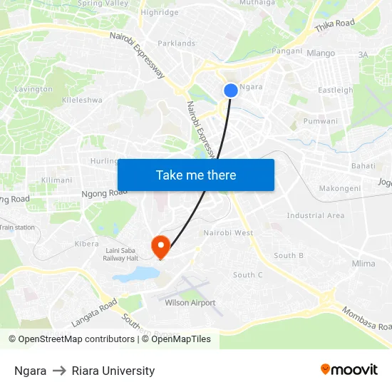 Ngara to Riara University map