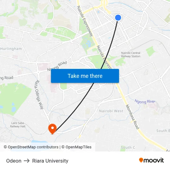 Odeon to Riara University map