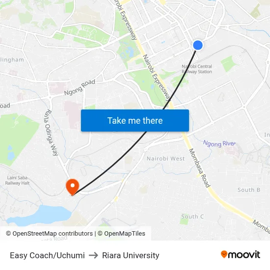 Easy Coach/Uchumi to Riara University map