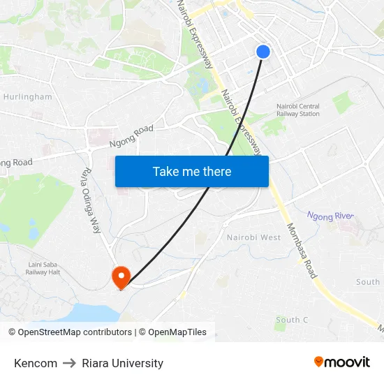 Kencom to Riara University map