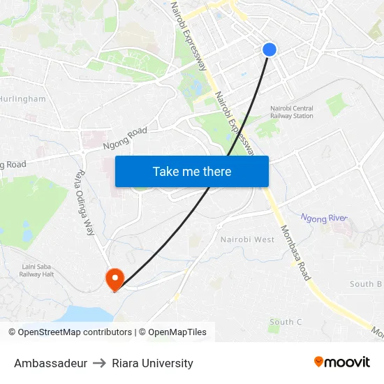 Ambassadeur to Riara University map