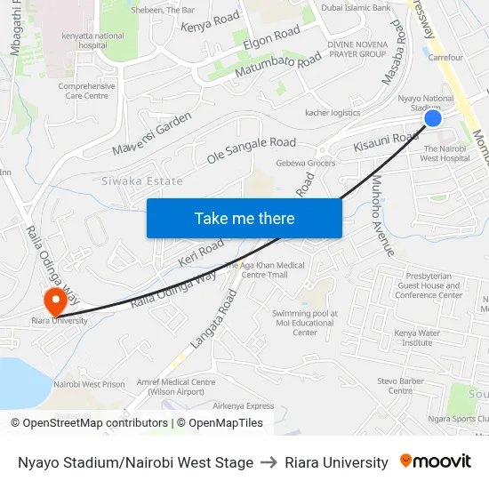 Nyayo Stadium/Nairobi West Stage to Riara University map