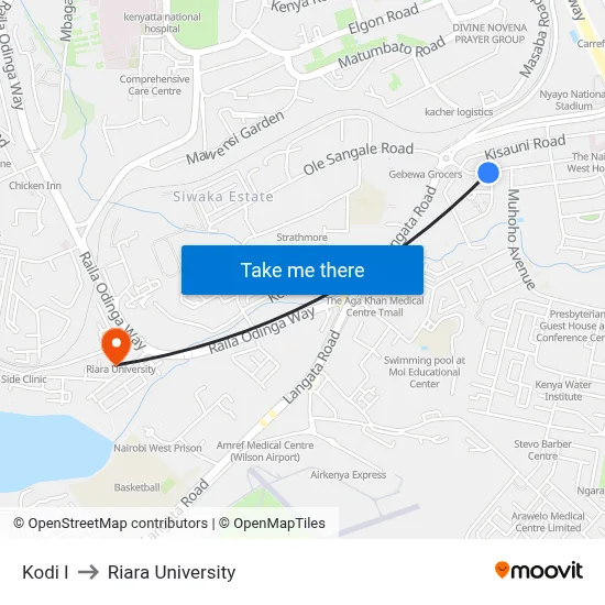 Kodi I to Riara University map