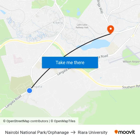 Nairobi National Park/Orphanage to Riara University map
