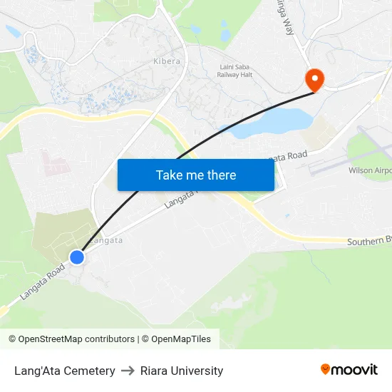Lang'Ata Cemetery to Riara University map