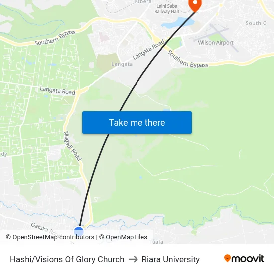 Hashi/Visions Of Glory Church to Riara University map