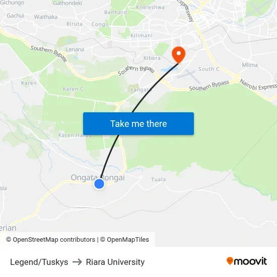 Legend/Tuskys to Riara University map