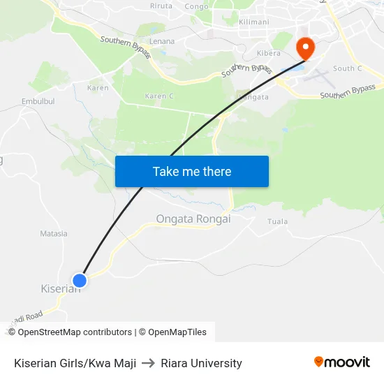 Kiserian Girls/Kwa Maji to Riara University map