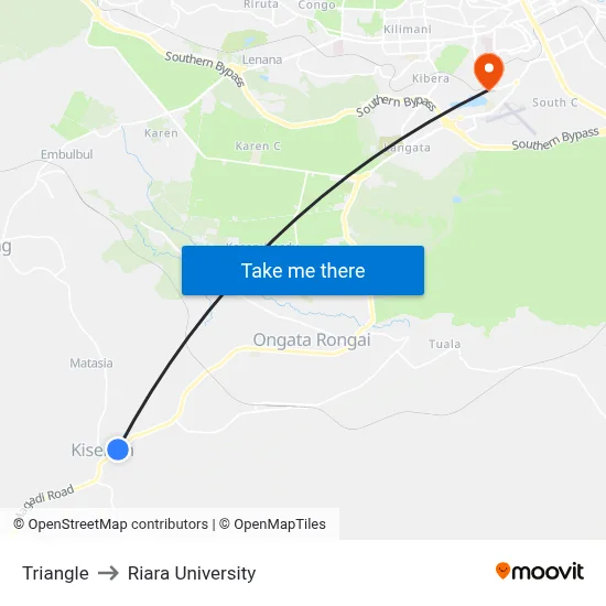 Triangle to Riara University map