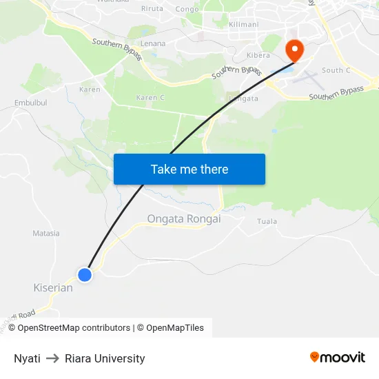 Nyati to Riara University map