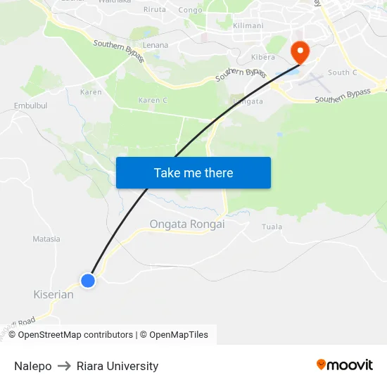 Nalepo to Riara University map