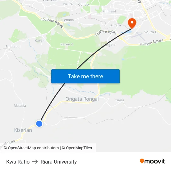 Kwa Ratio to Riara University map