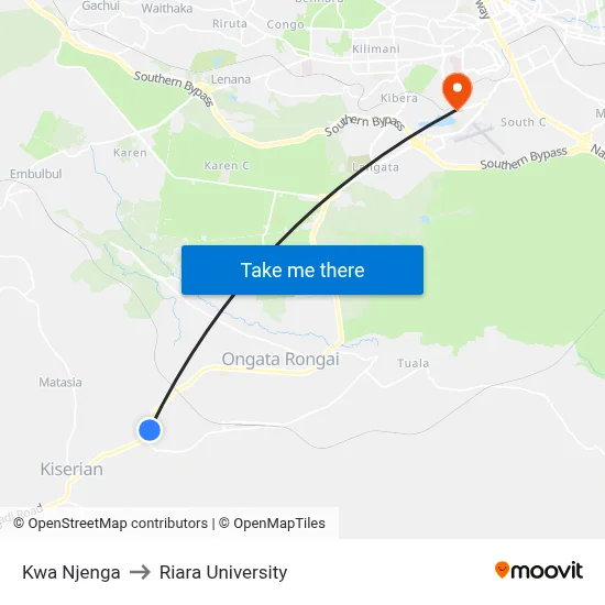 Kwa Njenga to Riara University map