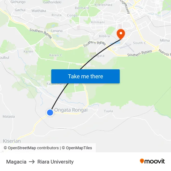 Magacia to Riara University map