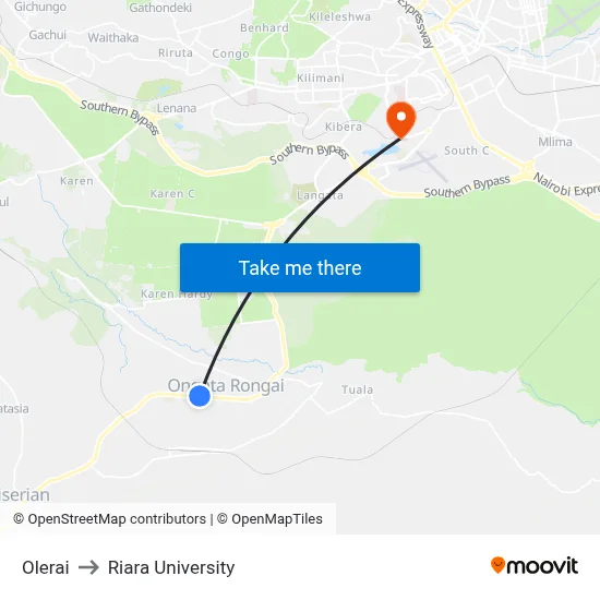 Olerai to Riara University map