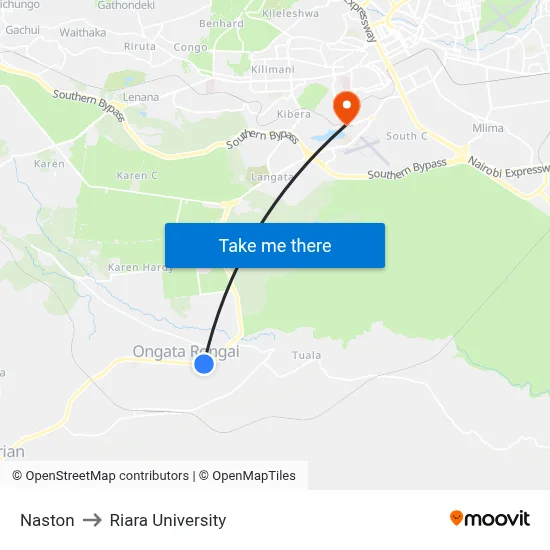 Naston to Riara University map