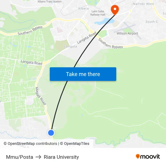 Mmu/Posta to Riara University map