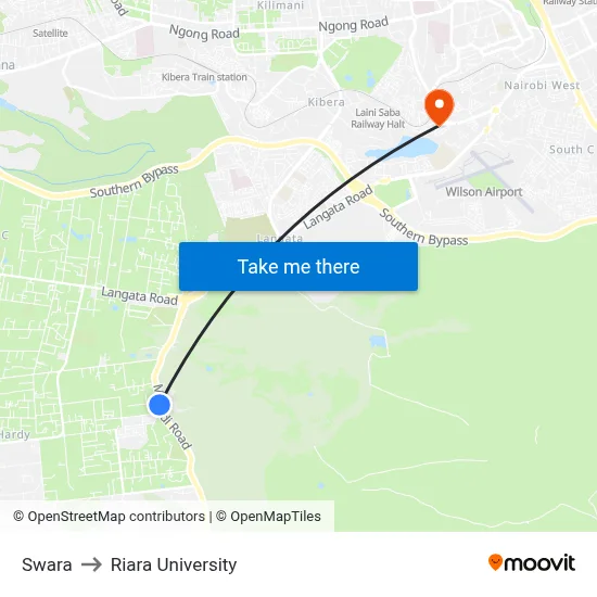 Swara to Riara University map