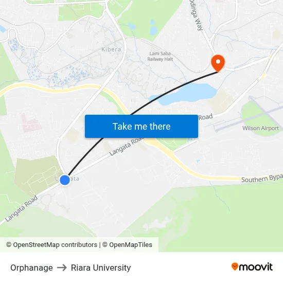 Orphanage to Riara University map