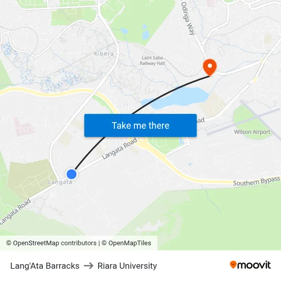 Lang'Ata Barracks to Riara University map