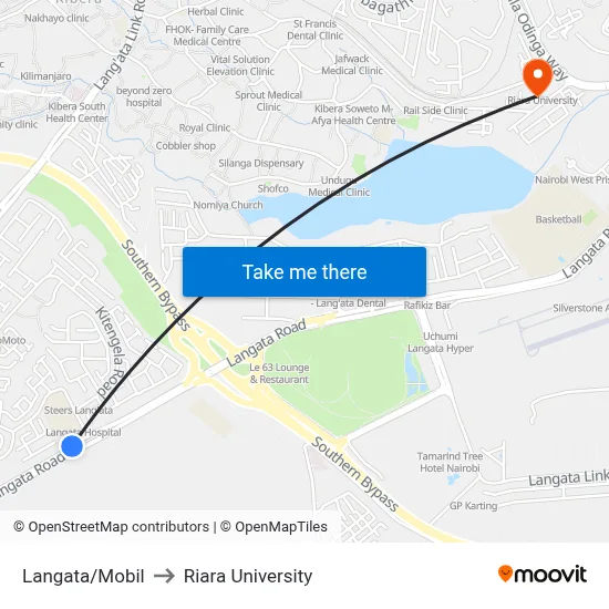 Langata/Mobil to Riara University map