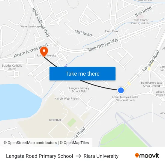 Langata Road Primary School to Riara University map