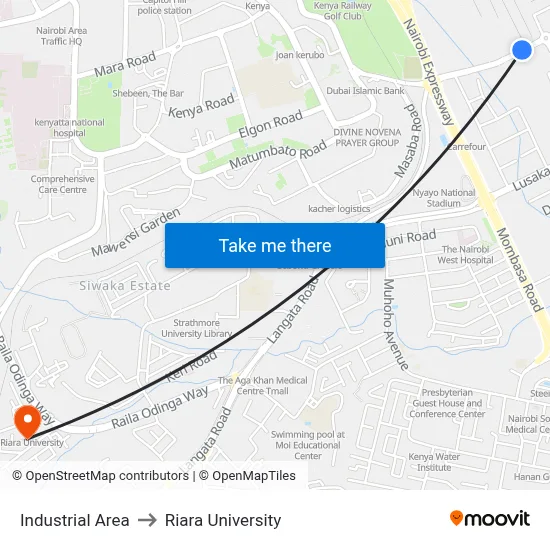Industrial Area to Riara University map