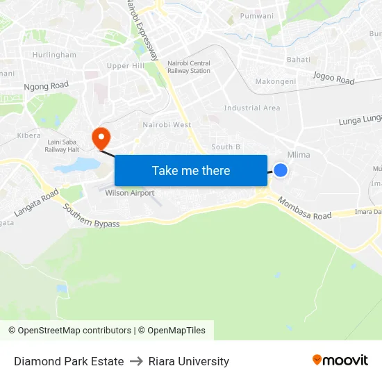 Diamond Park Estate to Riara University map