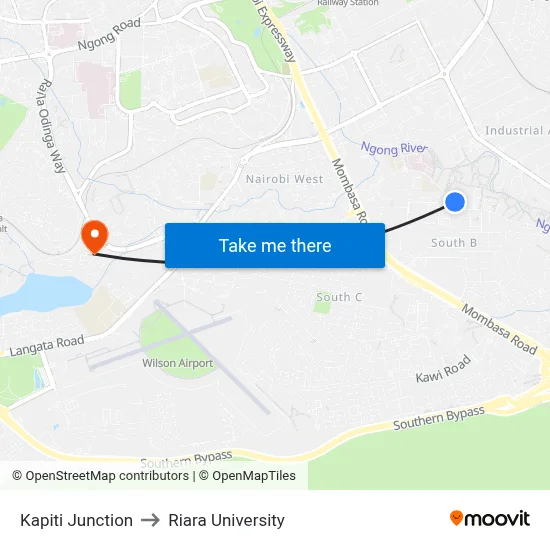 Kapiti Junction to Riara University map