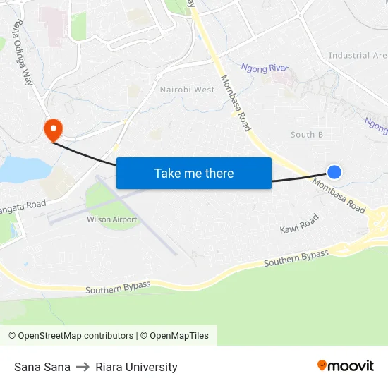 Sana Sana to Riara University map