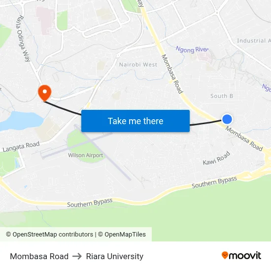 Mombasa Road to Riara University map