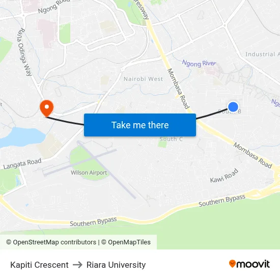Kapiti Crescent to Riara University map