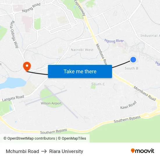 Mchumbi Road to Riara University map