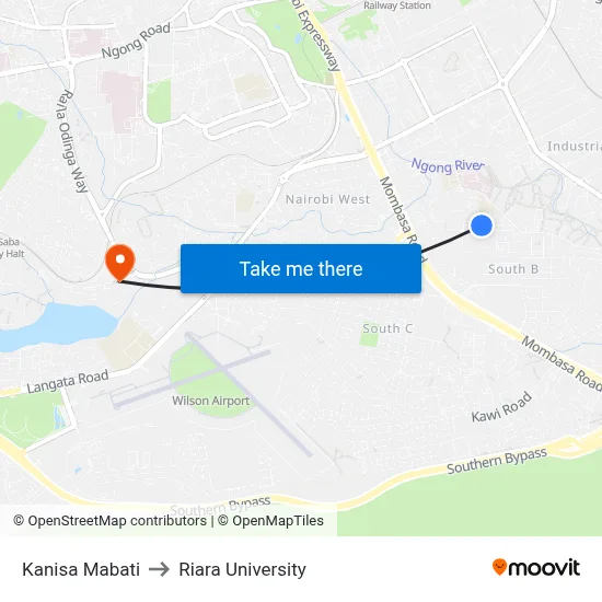 Kanisa Mabati to Riara University map