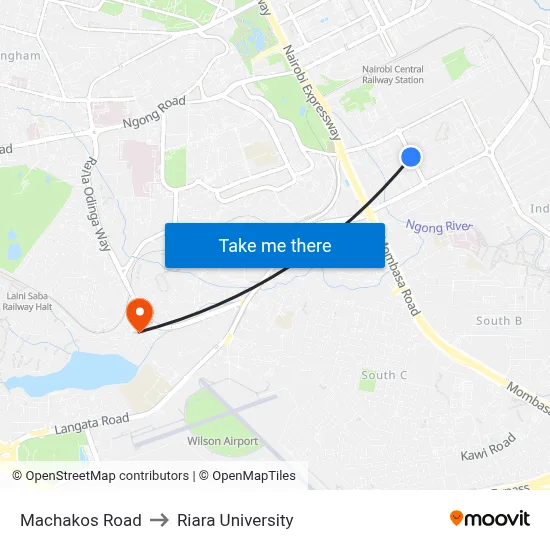 Machakos Road to Riara University map