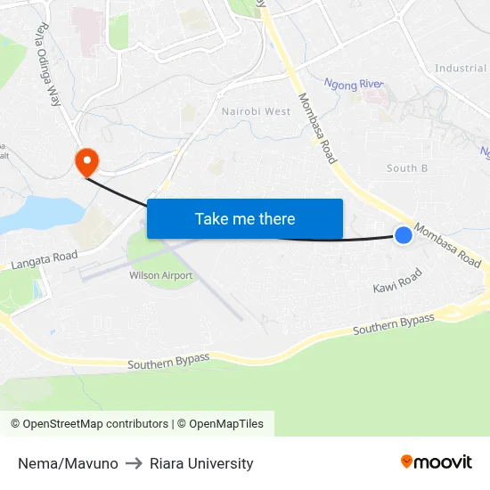 Nema/Mavuno to Riara University map