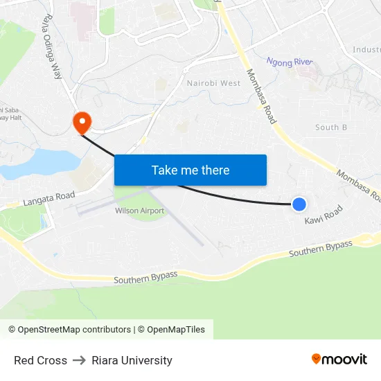 Red Cross to Riara University map
