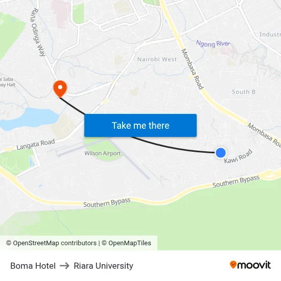 Boma Hotel to Riara University map