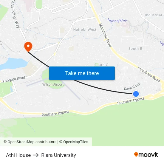 Athi House to Riara University map