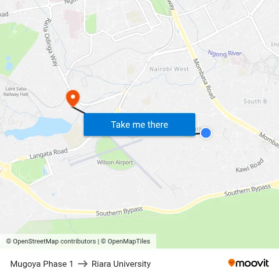 Mugoya Phase 1 to Riara University map