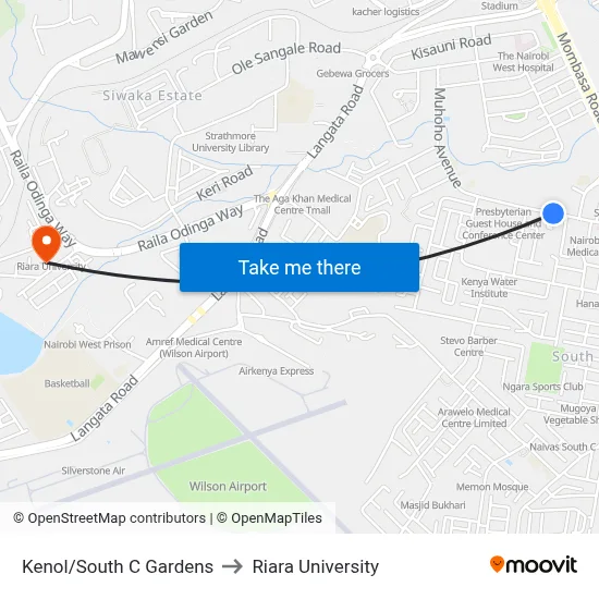 Kenol/South C Gardens to Riara University map