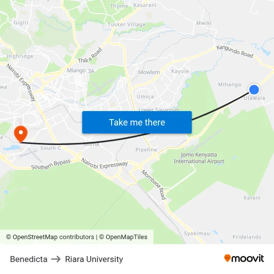 Benedicta to Riara University map