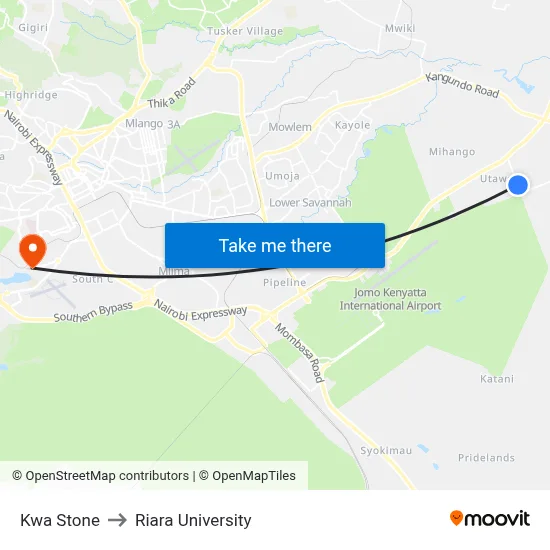 Kwa Stone to Riara University map