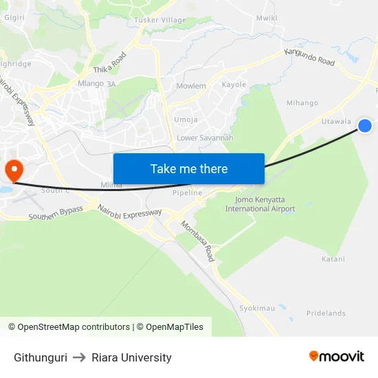 Githunguri to Riara University map