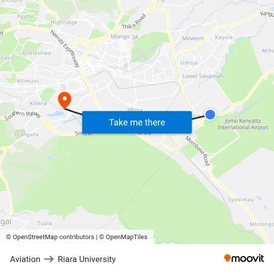 Aviation to Riara University map