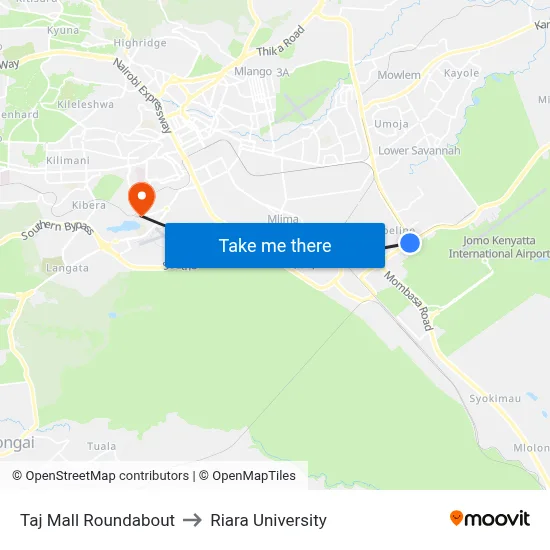 Taj Mall Roundabout to Riara University map