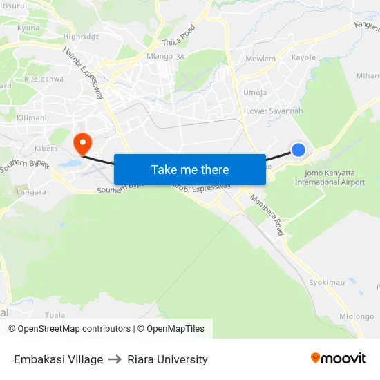 Embakasi Village to Riara University map