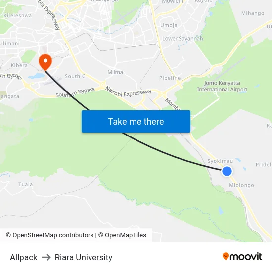 Allpack to Riara University map