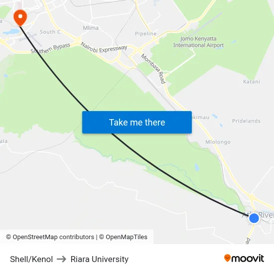 Shell/Kenol to Riara University map