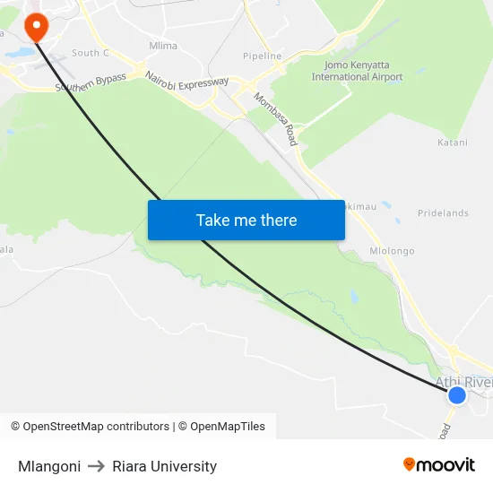 Mlangoni to Riara University map